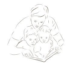 Father and sons reading a book N2