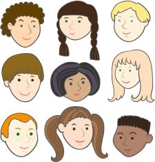 Nine children smiling faces