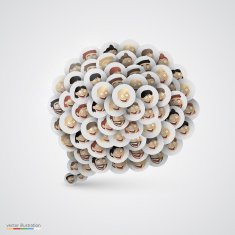 White speech bubble made of smiling faces
