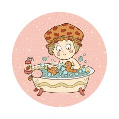 Vector illustration little girl in a bathtub with soap bubbles