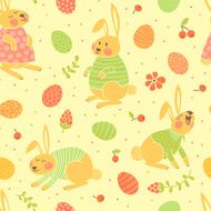 Happy Easter seamless pattern with cute bunnies and eggs