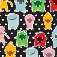 Set of cute little monsters on dotted background vector N18