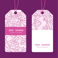 Vector pink flowers lineart vertical stripe frame pattern tags set