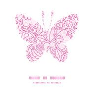 Vector pink flowers lineart butterfly silhouette pattern frame