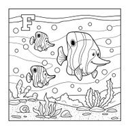 Coloring book (fish) colorless alphabet for children letter F