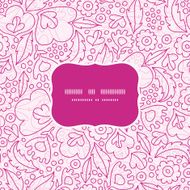 Vector pink flowers lineart frame seamless pattern background N2