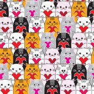 Cats with hearts in hands seamless vector pattern N2