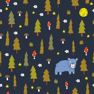 Seamless pattern with a bear in the night