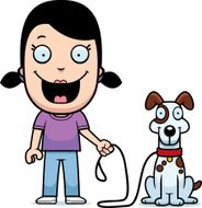 Cartoon Girl Walking Dog N2