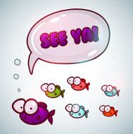 Greeting card template with cartoon fish family N4