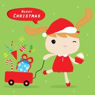 Girl Love Merry Christmas Cute Cartoon Vector