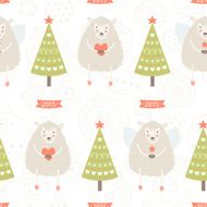 Vector christmas background with cute sheep and tree