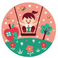 girl on a swing with apple house