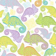 Seamless pattern with cartoon colorful chameleons