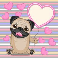 Pug Dog with heart frame