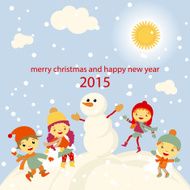 Winter Fun snowman kids vector 2015 retro N3