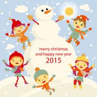 Winter Fun snowman kids vector 2015 retro N4