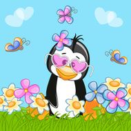 Penguin with flowers N3