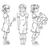Set of vector full-length hand-drawn Caucasian teens N3