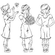 Set of vector full-length hand-drawn Caucasian teens N4