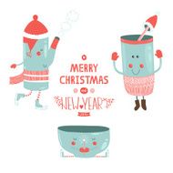 Vector christmas decorative drink elements for cafe