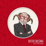 Hand drawn sheep man Hipster Christmas greeting card