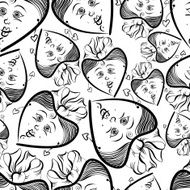 Funny faces seamless background black and white lined vector