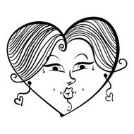 Heart shaped loving girl face cute woman black and white