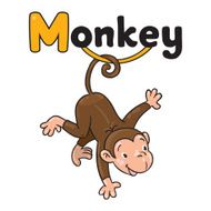 Litle funny monkey on lians Alphabet M