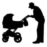 Vector silhouette of man with a pram