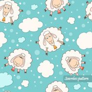 vector seamless pattern with lambs clouds and sky