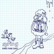 Cute sheep girl with ship Spring Sketchy notepaper