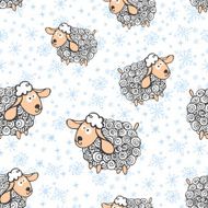 Funny sheep with snowflakes Seamless pattern