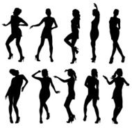 Beautiful women dancing silhouette isolated Vector illustration