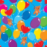 Seamless pattern with colorful balloons and teddy bears on sky