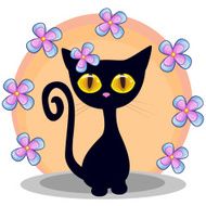 Black kitten with flowers N3