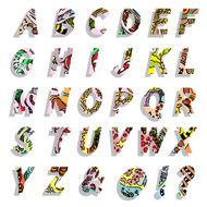 Colorful children alphabet with different cartoon pattern N6