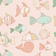 Bright vector seamless pattern with fishes