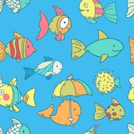 Bright vector seamless pattern with fishes N2