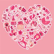 Toys icons for baby girl in Heart Pink colors
