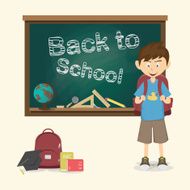 Back to school Happy little boy with backpack vector illustration