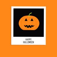 Instant photos with pumpkin Happy Halloween card Flat design