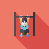 Boy hanging horizontal bar flat icon with long shadow eps10 N13