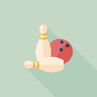 Bowling game flat icon with long shadow N16