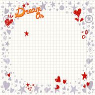 Abstract Background with Hearts and Stars Shapes Hand Drawin scribble N4