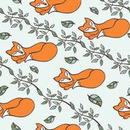 Doodle seamless pattern Branches sleeping Fox