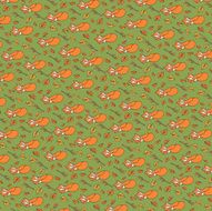 Sleeping Fox and autumn leaves pattern background