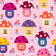 cute baby animals in mushroom houses kids pattern