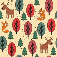 seamless forest pattern with animals