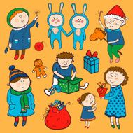 Childish christmas vector set in cartoon style